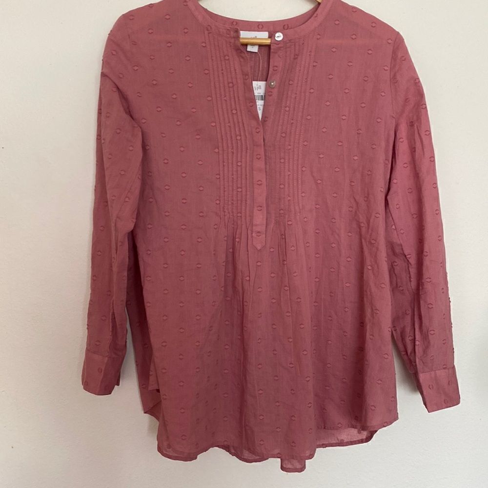 J Jill NWT dusty rose  blouse button 1/2 front pleated back cuff buttons sz S